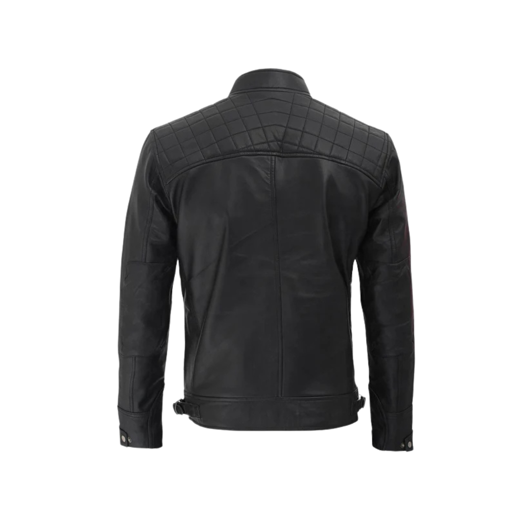 Men's Black Quilted Leather Motorcycle Jacket